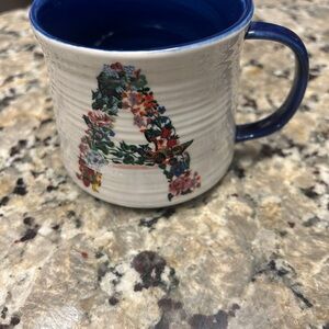 Anthropologie Monogram Mug with Blue Interior